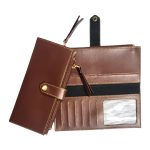 Ladies Clutch-Passport Organizer-Faux Leather-Brown