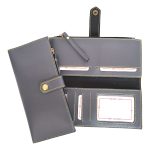 Ladies Clutch-Passport Organizer-Faux Leather-Gray